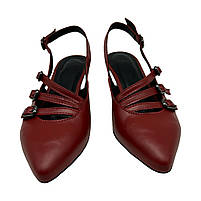Слінгбеки (туфлі) жіночі з натуральної шкіри червоного кольору з гострим носком на підборах 4 см з ремінцями “Style Shoes”, фото 2