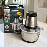 Стаціонарний блендер подрібнювач Rainberg 1300 Вт металевий чопер 2 л з 4 ножами, фото 9