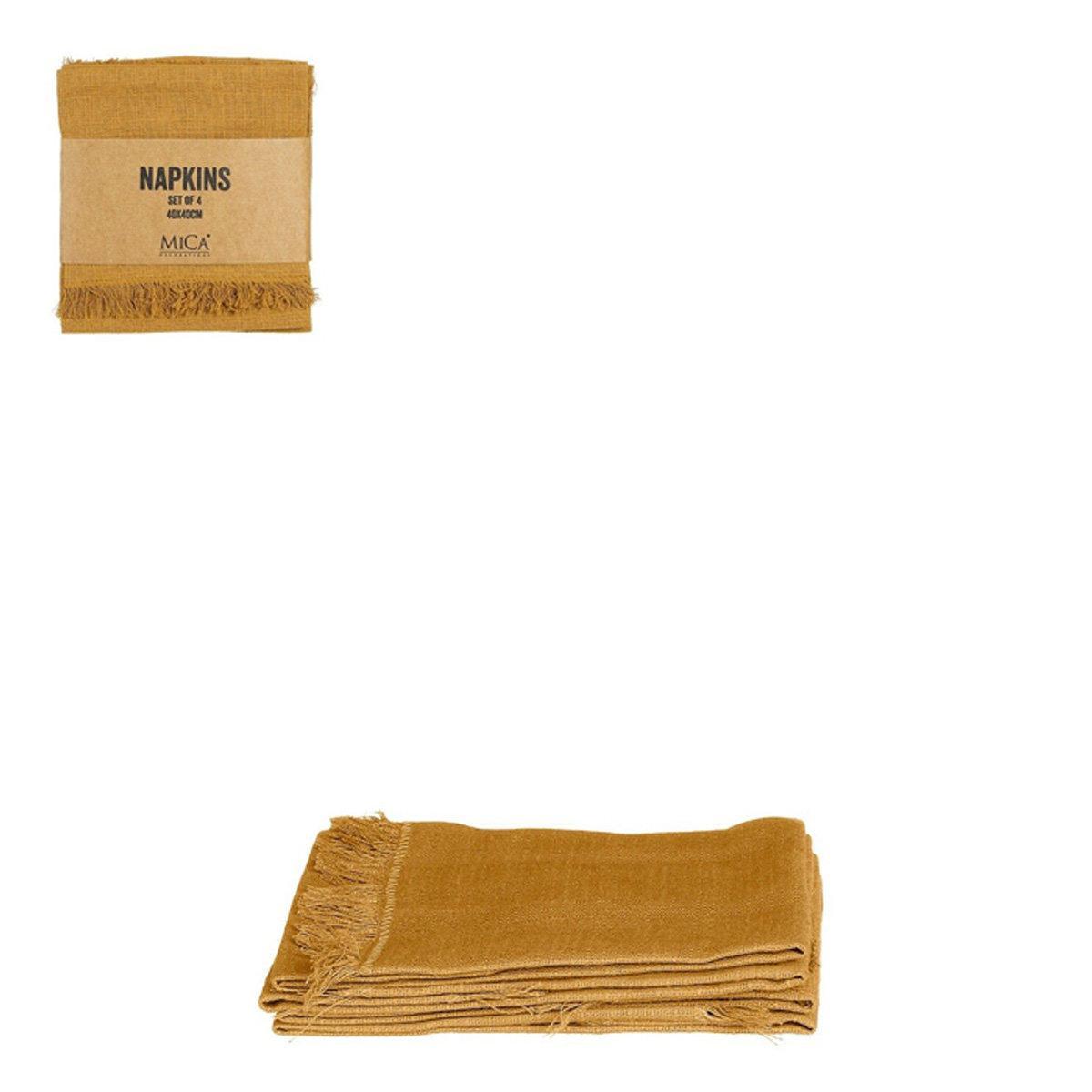 Набір із 4-х бавовняних однотонних серветок у кольорі охра Villia Edelman, фото 1