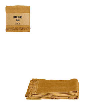 Набір із 4-х бавовняних однотонних серветок у кольорі охра Villia Edelman