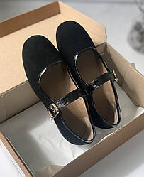 Замшеві чорні балетки з пряжкою