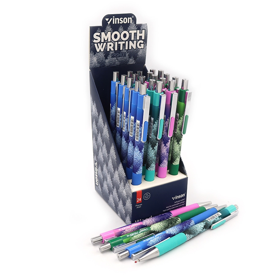 Ручка масляна автоматична синя 0,7 мм Vinson "Wood" soft touch 108