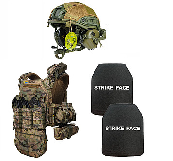 Бронежилет мультикам 6 класу захисту з шоломом Fast з навушниками