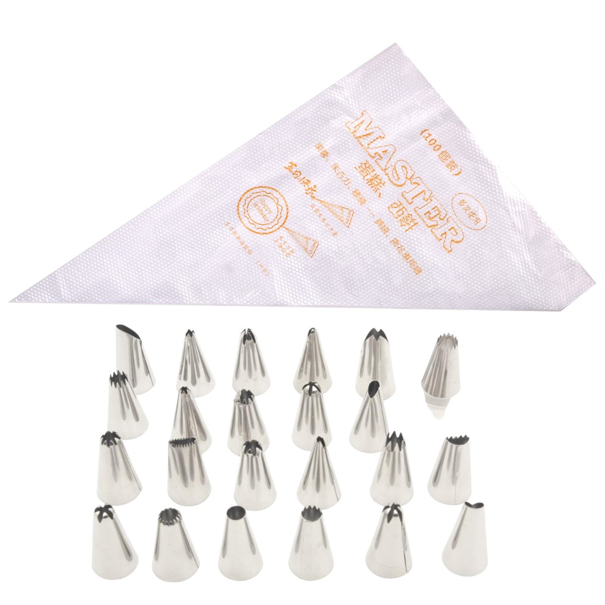 Набір кондитерських мішків одноразових 100 шт. з насадками для крему 24 шт KITUA