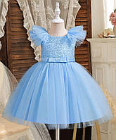 Ошатна сукня для дівчинки з вишивкой та бантом блакитна 6 років (120)