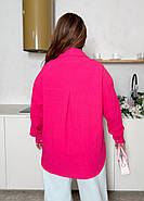 Легка однотонна жіноча сорочка з довгим рукавом (р.48-50,52-54,56-60) хлопок жатка, фото 3