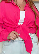 Легка однотонна жіноча сорочка з довгим рукавом (р.48-50,52-54,56-60) хлопок жатка, фото 6