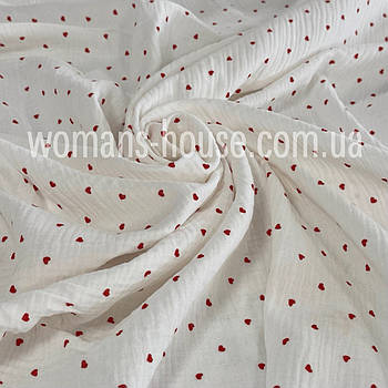 Тканина Муслін жатка двошаровий Серця 0,5 см на молочному