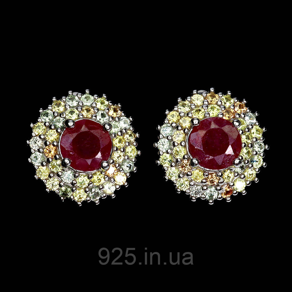 Сережки. Натуральний рубін і сапфір. Срібло 925.