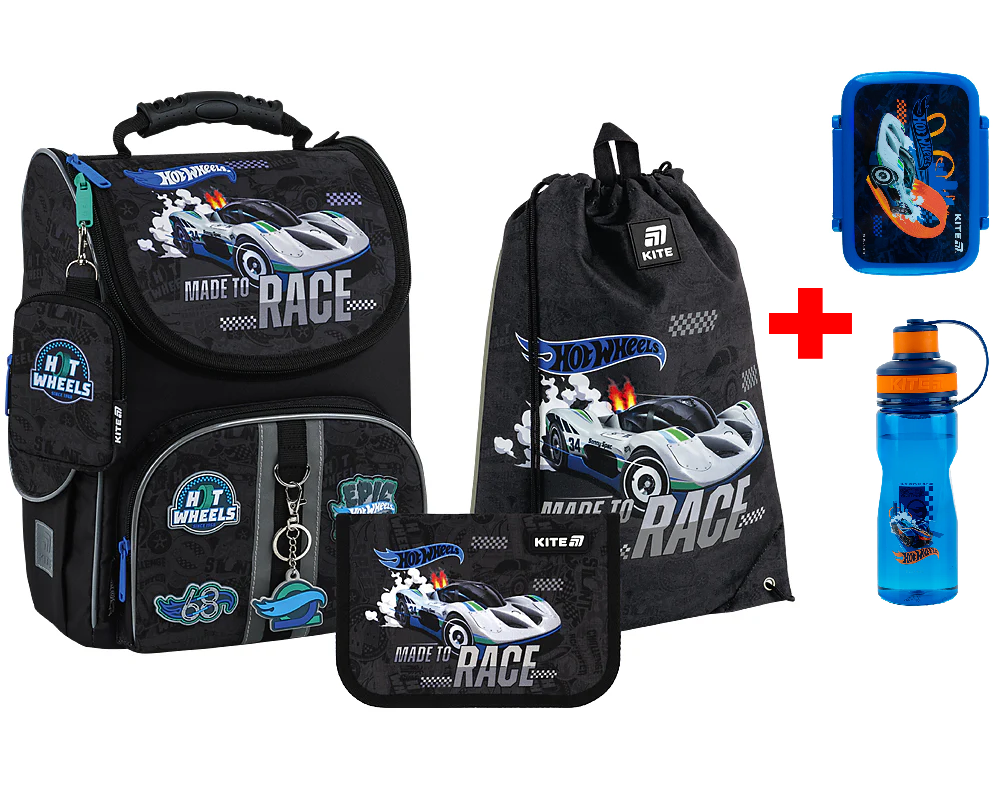Шкільний набір Kite Education Hot Wheels SET_HW25-501S (рюкзак, пенал, сумка)