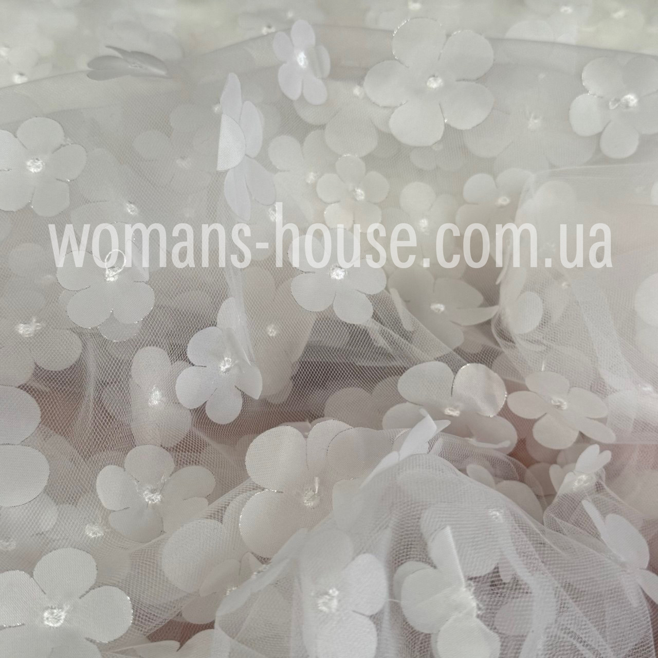 Сітка м'яка 3Д Квіточки 135 см 70 г/м2 Біло молочний, фото 1