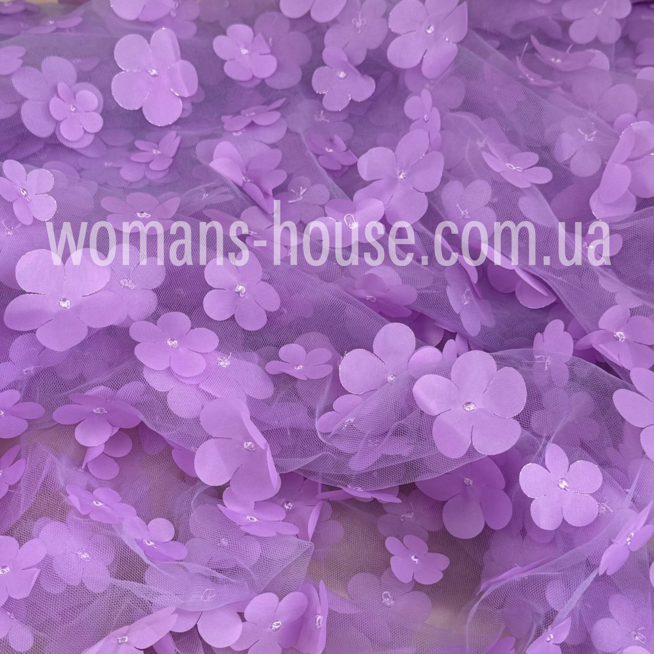 Сітка м'яка 3Д Квіточки 135 см 70 г/м2 Бузковий, фото 1