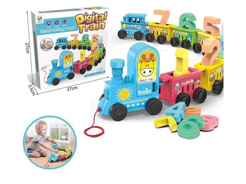 Логічний потяг дитячий BY 5001 “Потяг”, 9 вагонів, цифри, наліпки