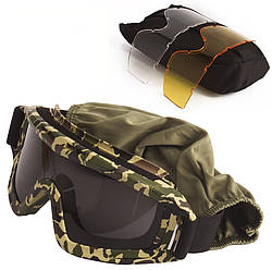 Тактичні окуляри захисна маска Daisy з 3 лінзами Камуфляж Вудленд