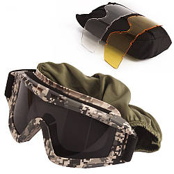 Тактичні окуляри захисна маска Daisy з 3 лінзами Піксель