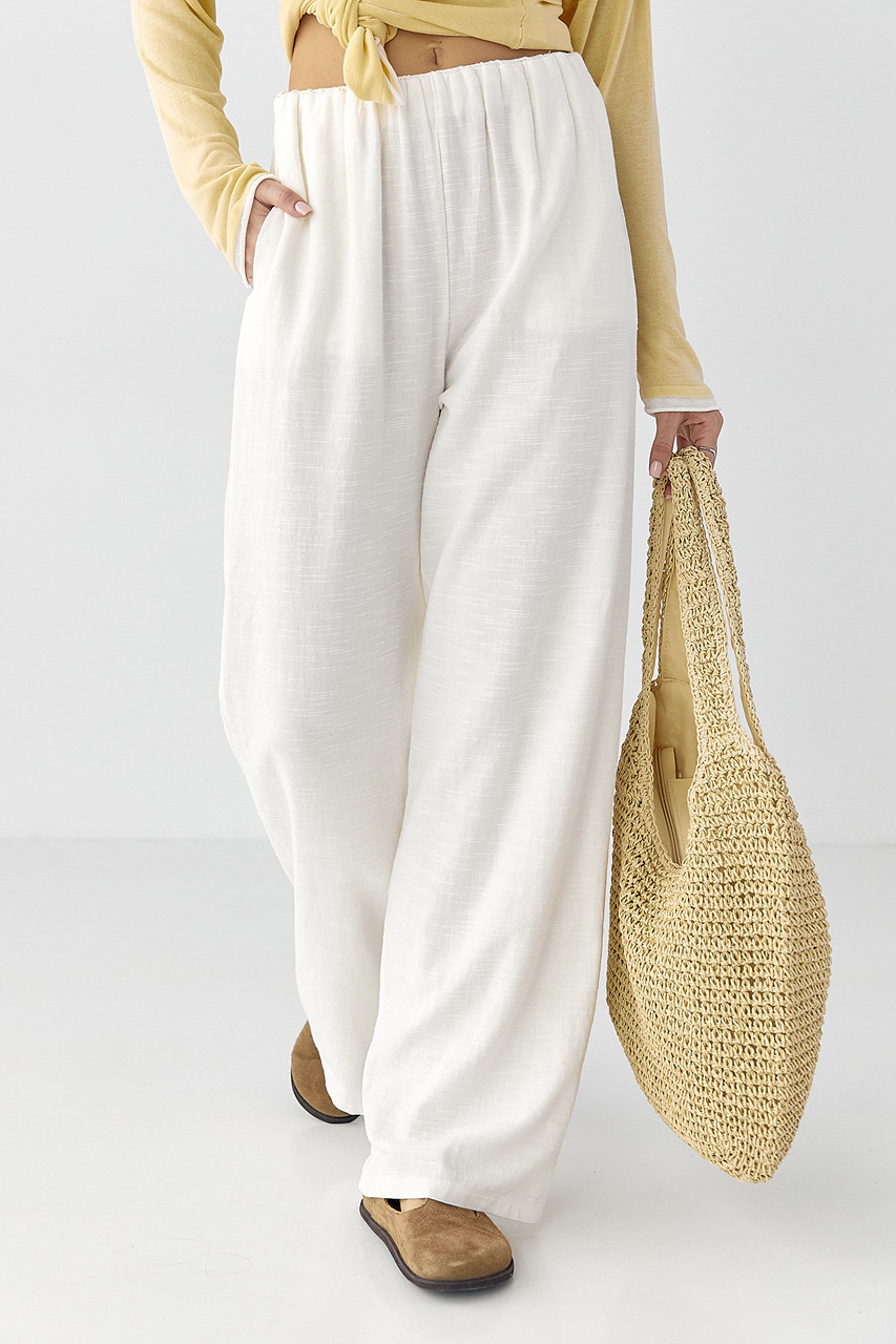 Літні прямі штани - молочний цвет, L (є розміри), фото 1