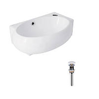 Комплект Qtap Leo: Раковина підвісна овальна права 430x285x160 мм White + Донний клапан PU02O
