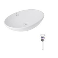 Комплект Qtap Dove: Раковина накладна овальна 635x420x150 мм White + Донний клапан PU02O