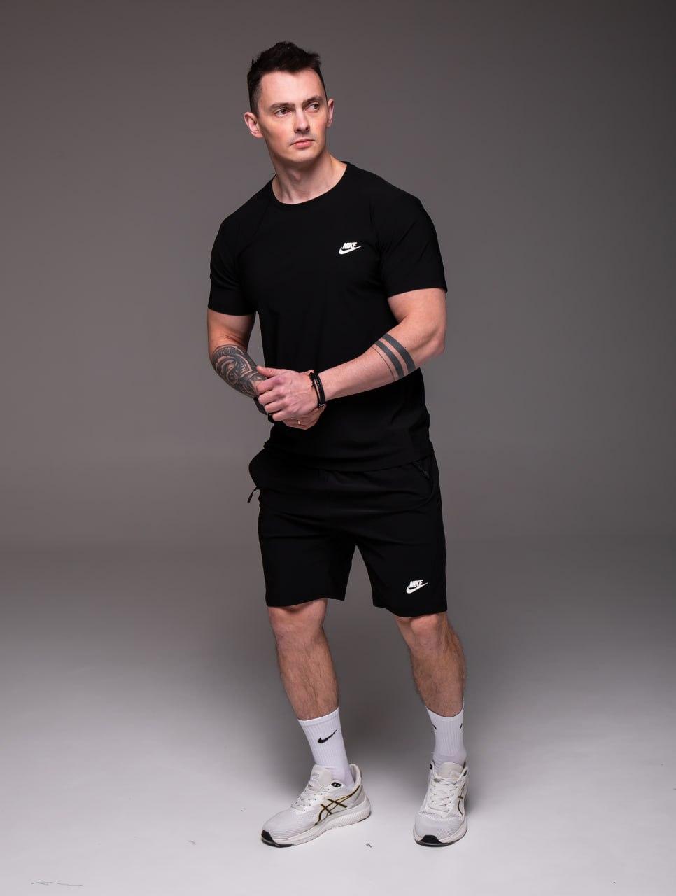 Костюм чоловічий літній Nike батальний шорти та футболка комплект найк чорний