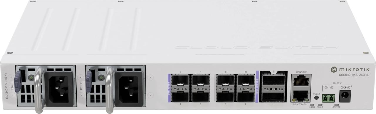 Комутатор Mikrotik CRS510-8XS-2XQ-IN, 2x100G, 8x25G SFP28, 1x100Mbit Eth port for management, Router