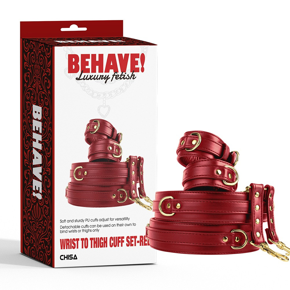 Комплект манжетів на зап'ястя та стегна Chisa BEHAVE! Luxury Fetish червоний Кітті, фото 1
