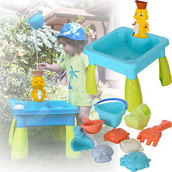 Водний столик-пісочниця з Качечкою-млином та іграшками HG-1220 Дитячий столик з формочками для пісочниці
