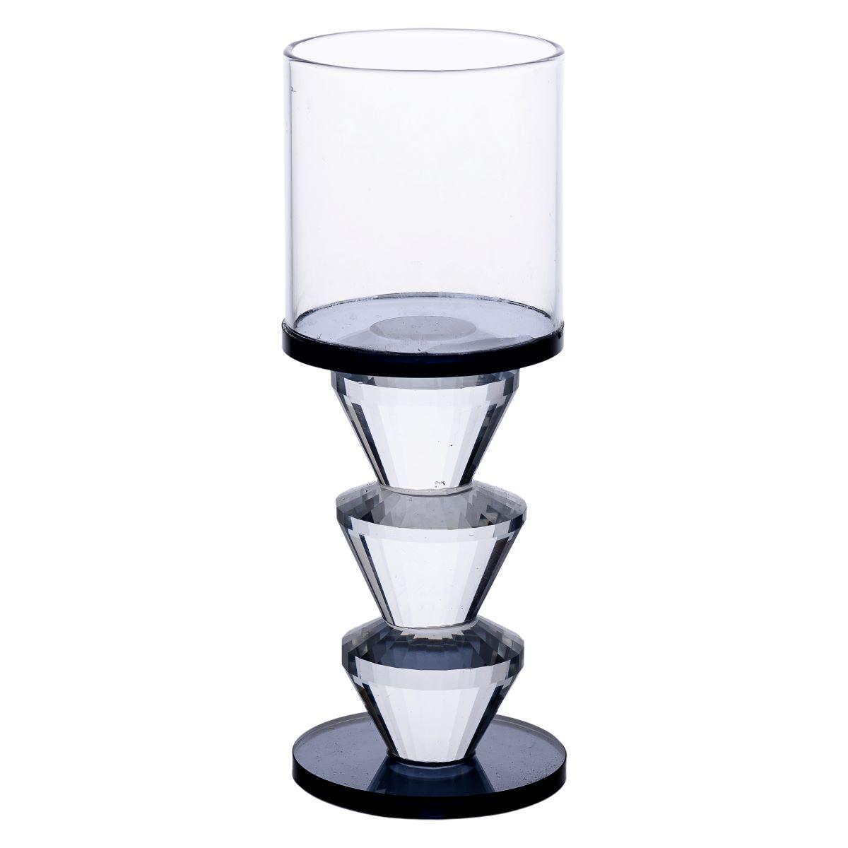 Підсвічник скляний 6×15.7 см на одну свічку підсвічник келих на ніжці декоративний Сірий HP-4-21L, фото 1