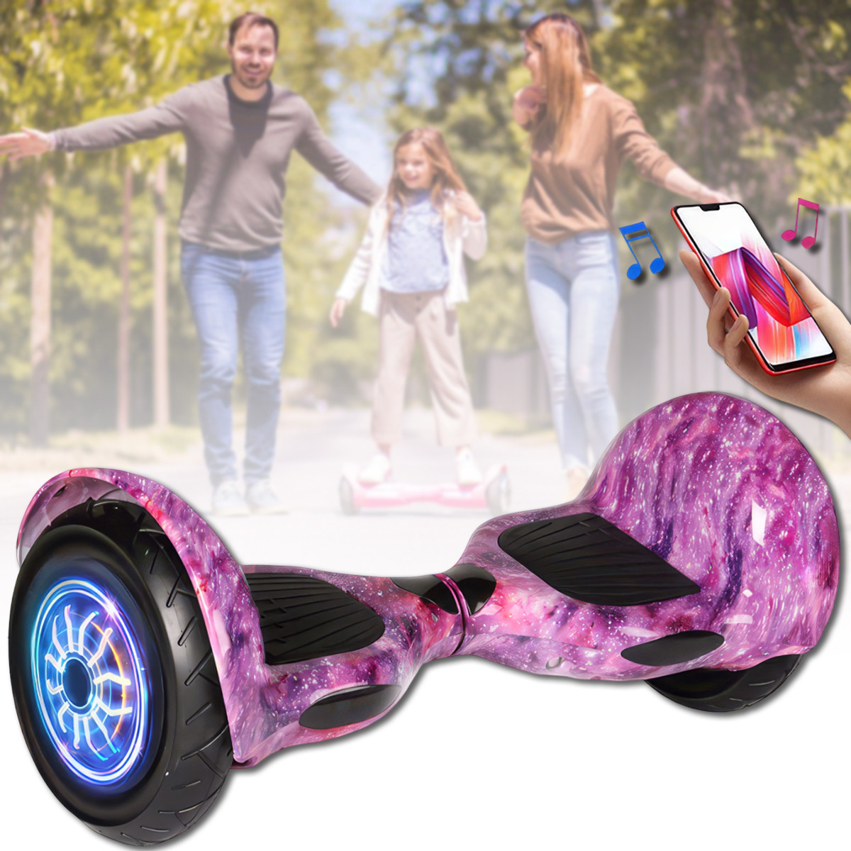 Гіроборд на пластикових надувних колесах 10" з підсвічуванням Smart Balance EL-5 Фіолетовий Космос, фото 1