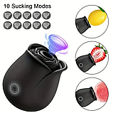 Вакуумний вібратор для ерогенних зон, Чорна троянда з вібрацією та вакуумно-хвильовою стимуляцією, Інтимні ігр, фото 6