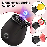 Вакуумний вібратор для ерогенних зон, Чорна троянда з вібрацією та вакуумно-хвильовою стимуляцією, Інтимні ігр, фото 4