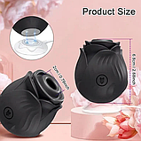 Вакуумний вібратор для ерогенних зон, Чорна троянда з вібрацією та вакуумно-хвильовою стимуляцією, Інтимні ігр, фото 3