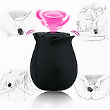 Вакуумний вібратор для ерогенних зон, Чорна троянда з вібрацією та вакуумно-хвильовою стимуляцією, Інтимні ігр, фото 7