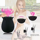 Вакуумний вібратор для ерогенних зон, Чорна троянда з вібрацією та вакуумно-хвильовою стимуляцією, Інтимні ігр, фото 9