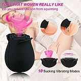 Вакуумний вібратор для ерогенних зон, Чорна троянда з вібрацією та вакуумно-хвильовою стимуляцією, Інтимні ігр, фото 10