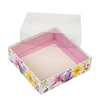 Коробка 120х120х35 для пряника з прозорою кришкою "Квіткова"