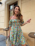 Жіноче літнє плаття з квітковим принтом верх гумка з об'ємними рукавами, 42/48, фото 2