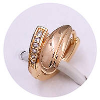 Сережки TSATSA. Позолота 18К. Камені: білий циркон. Діаметр: 15 мм. Ширина: 9 мм.