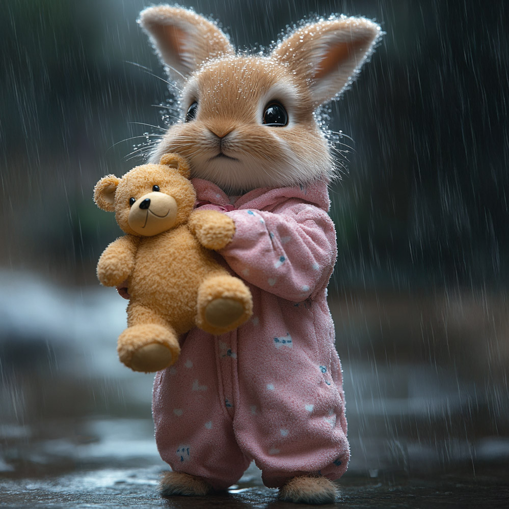 Алмазна мозаїка "Зайчик з ведмедиком під дощем", 20*20см, на рамці, в кор. 21*21*2,5см, ТМ Dreamtoys, фото 1