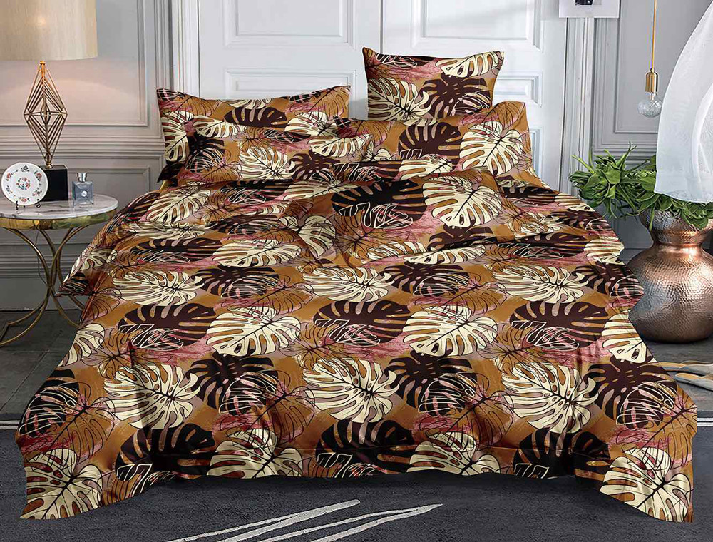 Коричнева постільна тканина синтетична 220 см Поліестер 75 тропічний принт листя, у рулоні 60 м