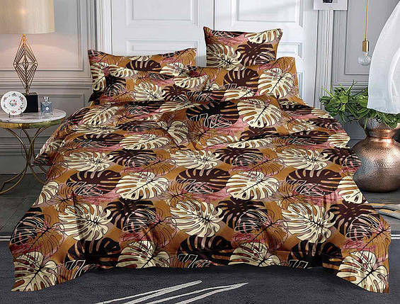 Коричнева постільна тканина синтетична 220 см Поліестер 75 тропічний принт листя, у рулоні 60 м, фото 1