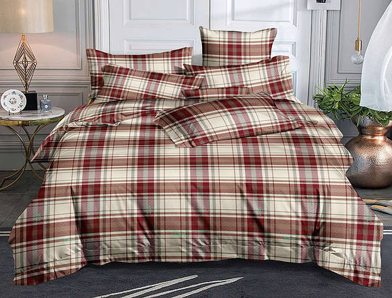 Постільна тканина 220 см із бежевого кольору з принтом клітинка, 100% Поліестер 75 синтетичний, рулон 60 м, фото 1