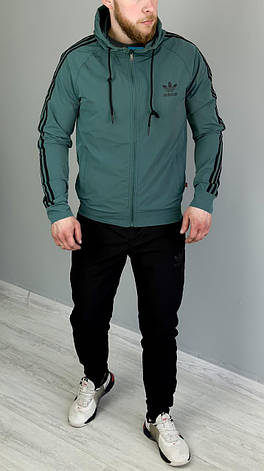 Чоловічий спортивний костюм Adidas весна літо, тонкий спорт- костюм Адідас з капюшоном бірюзовий, фото 1