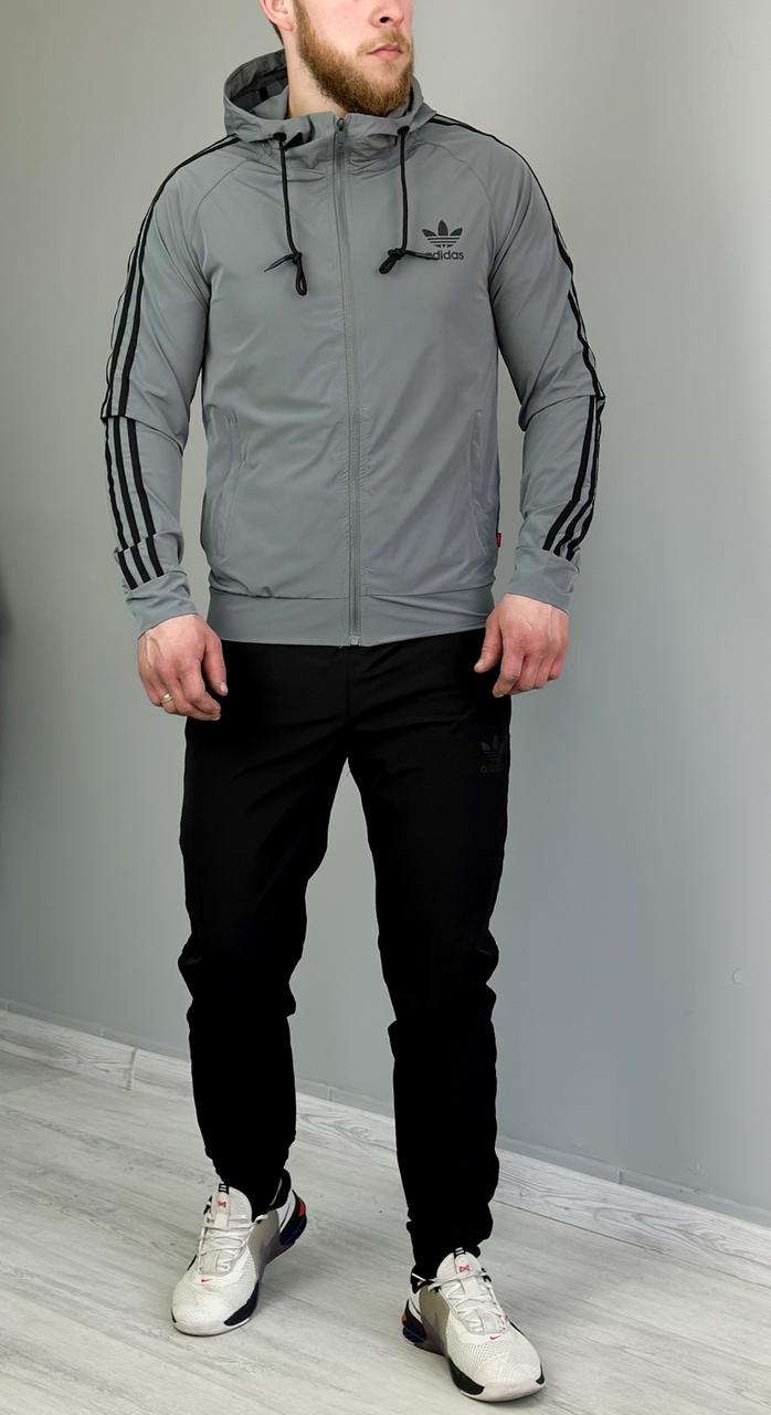Чоловічий спортивний костюм Adidas весна літо, тонкий спорт- костюм Адідас з капюшоном темно-сірий
