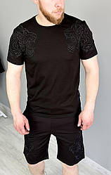 Літній чоловічий костюм Philipp Plein шорти та футболка, брендовий спортивний костюм із левом на літо чорний