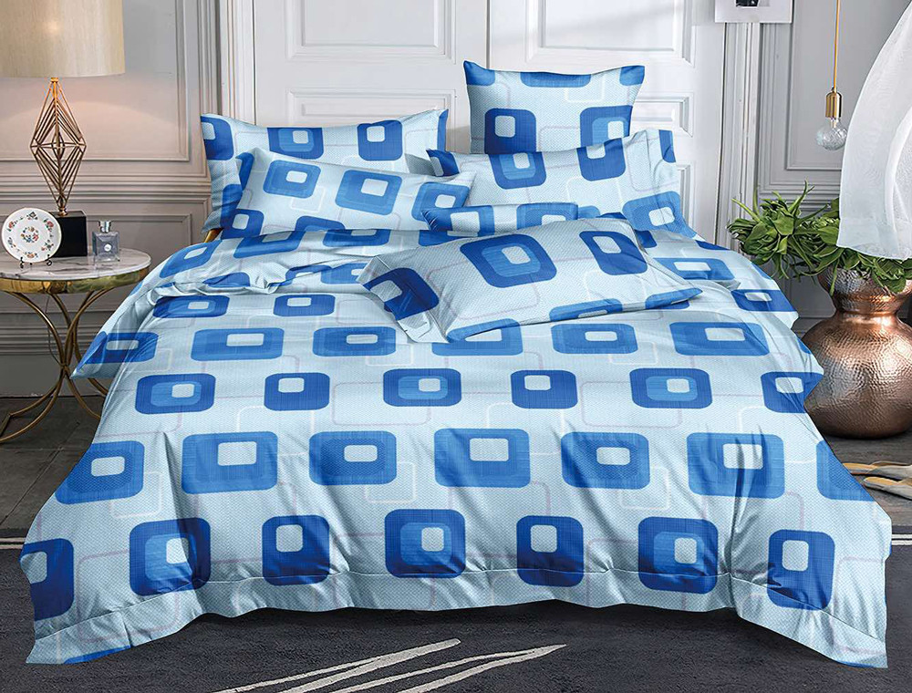 Синтетична блакитна тканина 220 см для постільної білизни Поліестер 75 з геометричним принтом, рулон 60 м