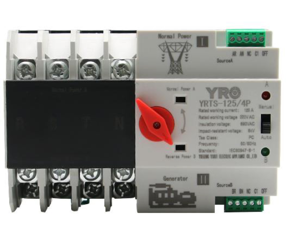 Автомат введення резерву (АВР) чотириполюсний YRQ2PC-125, 400V/125A на DIN-рейку для генераторів