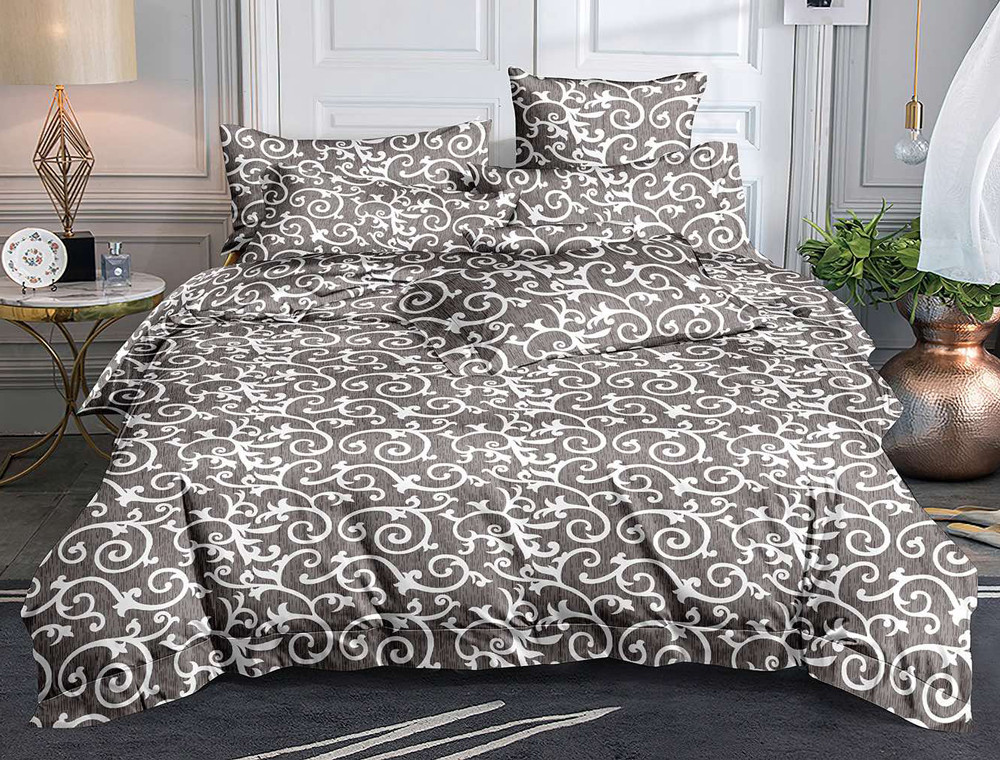 Коричнева постільна тканина 220 см Поліестер 75 з класичним малюнком завитки, у рулоні 60 м