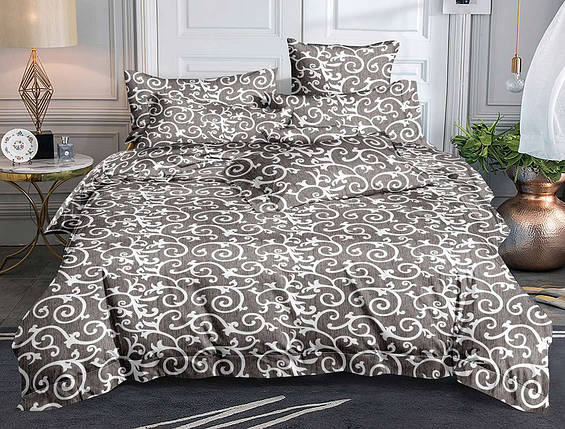 Коричнева постільна тканина 220 см Поліестер 75 з класичним малюнком завитки, у рулоні 60 м, фото 1