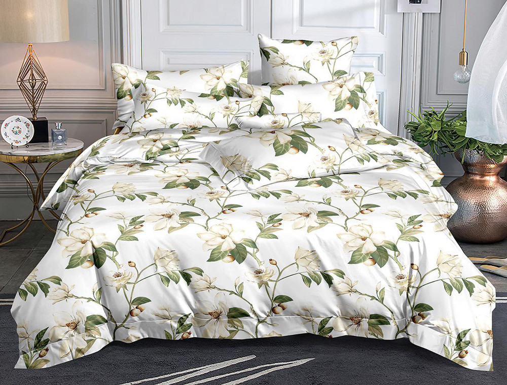 Біла синтетична тканина 220 см для постільної білизни Поліестер 75 з квітами, у рулоні 60 м