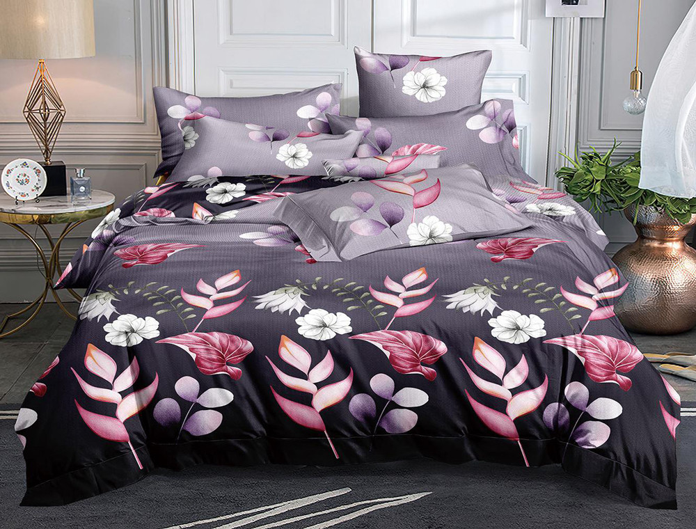 Тканина для постільної білизни Поліестер 75 PL8049 (60м) фіолетового кольору з квітами